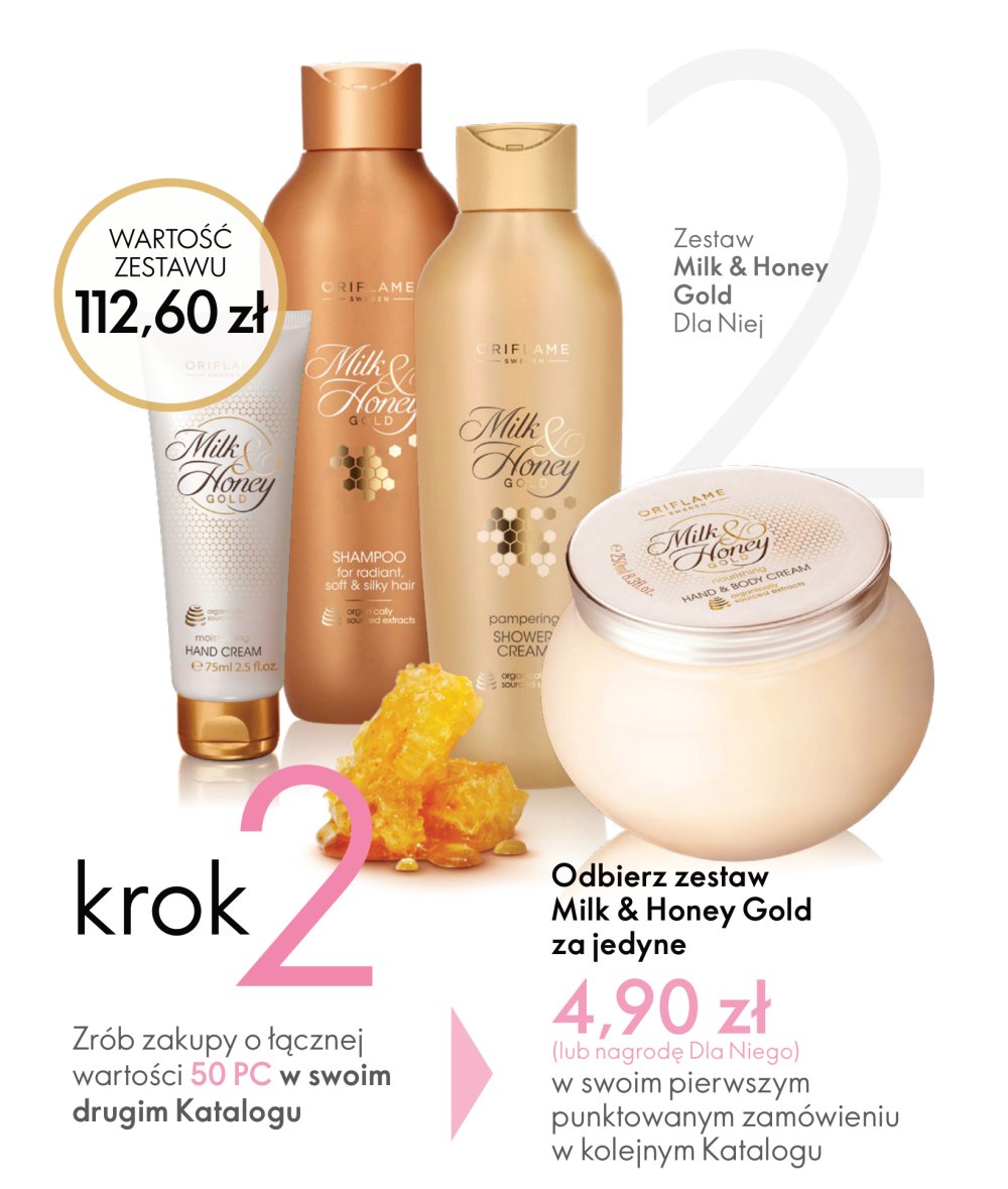 Drugi krok programu powitalnego - zestaw kosmetyków Milk & Honey Gold